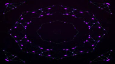 Parlayan noktalar ve simetrik geometrik desenli soyut mor dijital ağ.