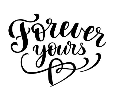 Romantik Sonsuza Kadar Elin dekoratif bir kalple süslenmiş. Sevgililer Günü kartları, düğün tasarımları, posterler ve romantik mesajlar için zarif bir tipografi..