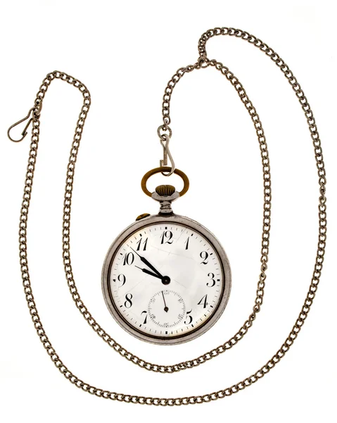 Antieke horloge een ketting op een witte achtergrond. — Stockfoto