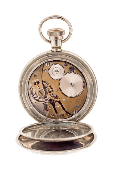 Vintage pocket watch with open rear lid. — Stock Photo, Image