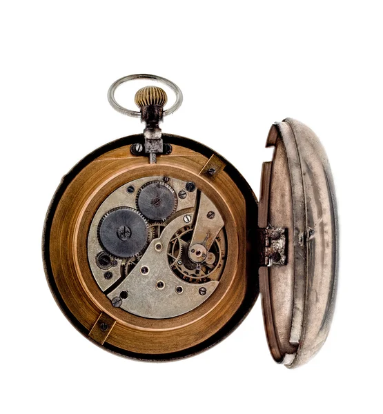 Vintage pocket watch with open rear lid. — Stock Photo, Image