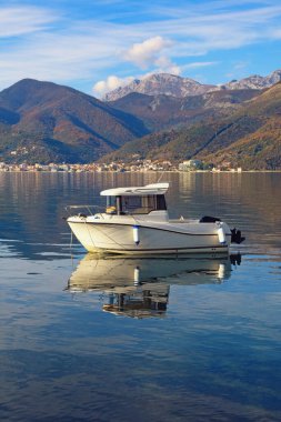 Güzel bir kış Akdeniz manzarası. Karadağ. Tivat kenti yakınlarındaki Kotor Körfezi manzarası