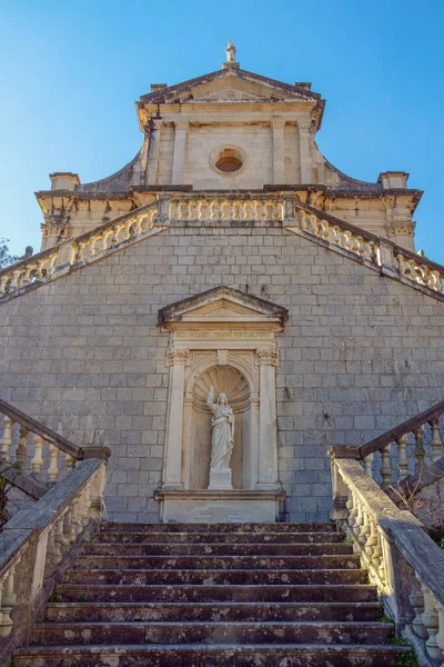 Religious architecture. Montenegro, Kotor. Ancient Catolic church of Birth of Our Lady in Prcanj town