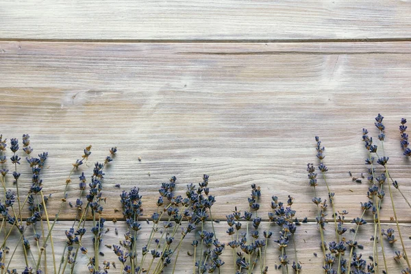 Rustic Wooden Table Dried Lavender Flowers Free Space Text — Stock Photo, Image