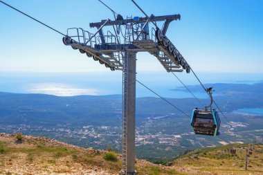 Karadağ, Adriyatik Denizi. Kotor-Lovcen teleferiği. Güneşli bir günde güzel bir sonbahar Akdeniz manzarası