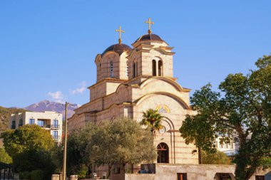 Montenegro, Tivat city. View of Orthodox Church of Saint Sava on sunny autumn day