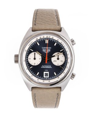 Heuer Carrera otomatik kronograf, 1972, referans 1153, mavi kadranlı çelik kasa. Milan, İtalya, 14 Nisan 2025