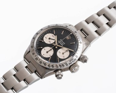 Rolex Daytona el yapımı saat, 1972, referans 6265, siyah kadranlı çelik kasa. Milan mı? İtalya, 18 Nisan 2025