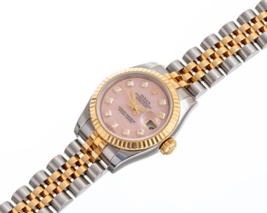 Rolex otomatik kurmalı saat, sadece Lady modeli, referans 179173, çelik ve sarı altın çanta ve elmas indeksleri. İtalya, 14 Nisan 2025