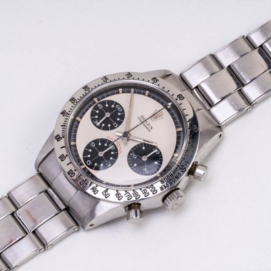 Rolex el yapımı kronograf, Paul Newman Daytona modeli, çelik çantalı 6262. Milan mı? İtalya 1 Eylül 2025