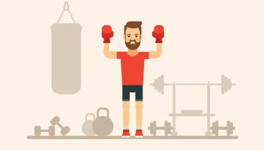 Sakallı boksör. Eğitmenler siluetleri arka plan üzerinde