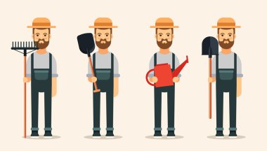 Çizgi film çiftçiler ile farklı Bahçe öğeler