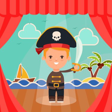 Sahne Alanı'nda duran korsan kostüm çocukta