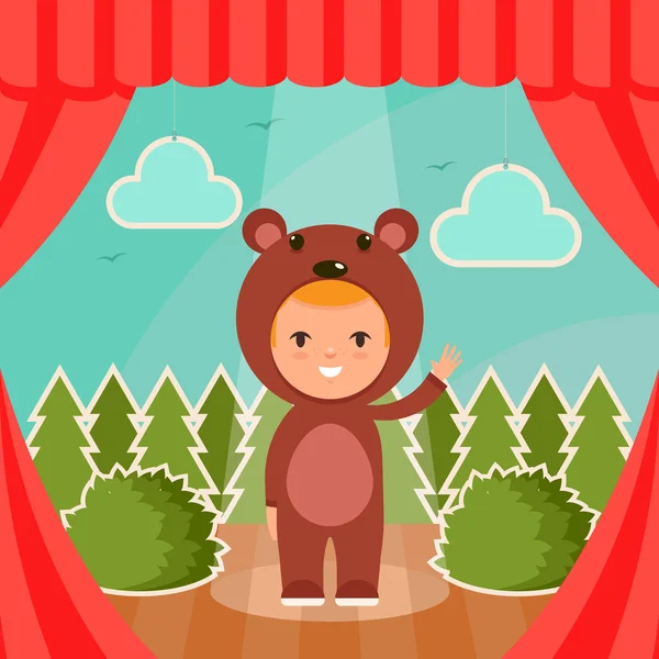 Enfant en costume d'ours debout sur la scène — Image vectorielle
