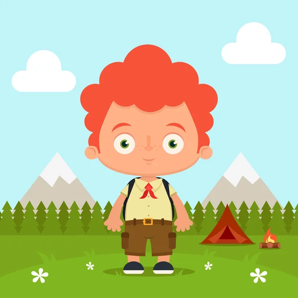 Roztomilý Scout, stojící v lese — Stockový vektor
