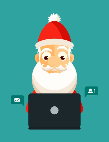 Funny Santa Claus con ordenador portátil — Archivo Imágenes Vectoriales