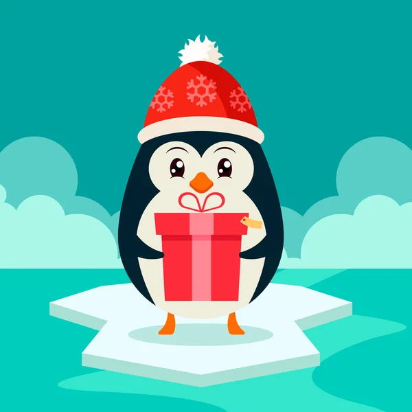 Komik penguen bir büyük hediye kutusu Holding