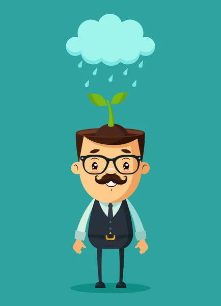 Empresario con planta creciendo en su cabeza — Vector de stock