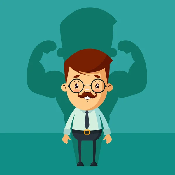 Empresario con su fuerte sombra — Vector de stock