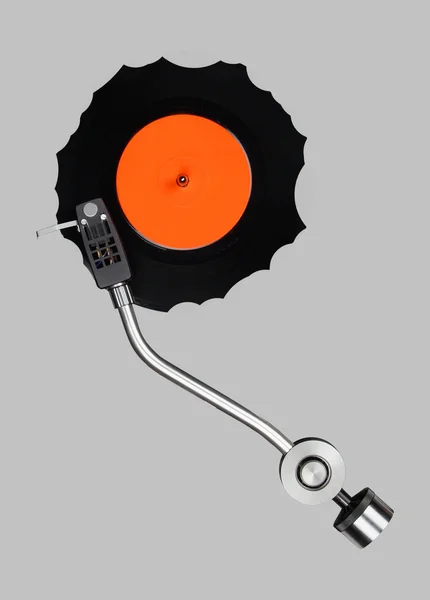 Abstrakt betade vinyl med skivspelare tonearm — Stockfoto