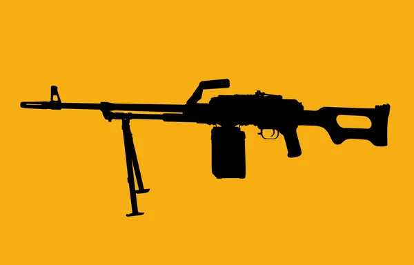 Machine gun silhouette on yellow as a symbol of military activit — Stock Photo, Image