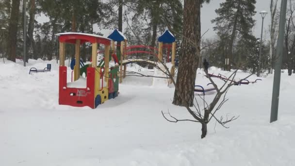 Детская Игровая Площадка Зимнем Парке Города Отдых Природе — стоковое видео