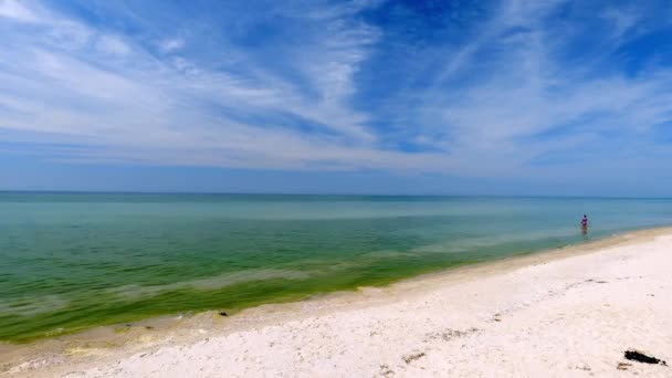 Stranden Havet Och Himlen Med Vita Moln Sommarlandskap Koppla Havsvatten — Stockvideo