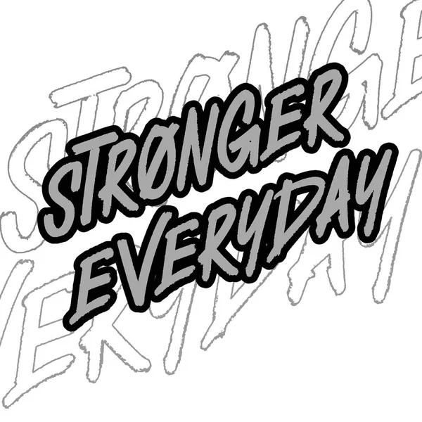 Motivasyon tipografisi her gün daha güçlü ve cesur harflerle ve dinamik ana hatlarıyla. Güven, büyüme ve zindelik için mükemmel tişört tasarımı..