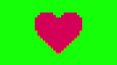 Kalp atışı ya da nefes alışı gibi atan kırmızı bir piksel kalp animasyonu. Yeşil ekran arka planında düz pikselli sanat tarzı, aşk, sağlık veya duygu video projeleri için mükemmel.