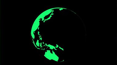 Karanlık bir arka planda parlayan kıtalarla gece dünya animasyonu. Küresel, bilimsel veya coğrafi temalı hareket projeleri için mükemmel.