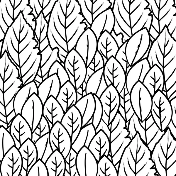 Elle çizilmiş çizgileri olan kusursuz siyah-beyaz yaprak deseni, duvar kağıdı veya grafik arkaplan için ideal yoğun bir botanik doku oluşturur..