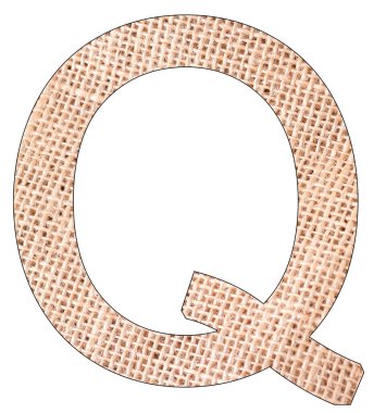 Alfabenin Q harfi, lifli kumaş arka plan, Andean furcrası, beyaz üzerine izole edilmiş.