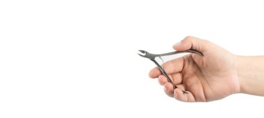 Manikür için kadın el ele tutuşma aracı, beyaz arkaplanda izole edilmiş, metin için boşluk