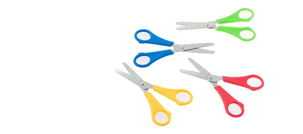 Scissors Cutting Shingle Paper White Background Space Text — Stock Photo, Image