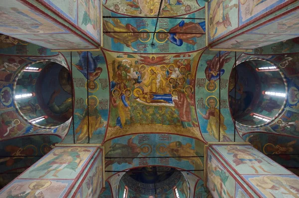 Sergiev Posad Russia July 2019 Frescoes Vault Assumption Cathedral Trinity — Stock Photo, Image