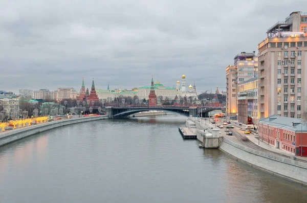 Moscow Russia January 2020 Evening Winter View Moscow Kremlin Prechistenskaya — Stock Photo, Image