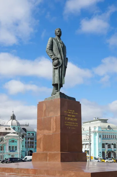 Moskwa Rosja Kwietnia 2021 Pomnik Maxima Gorkiego Placu Tverskaya Zastava — Zdjęcie stockowe