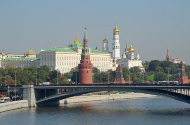 Görünüm Kremlin ve büyük taş köprü, Moskova, Rusya Federasyonu