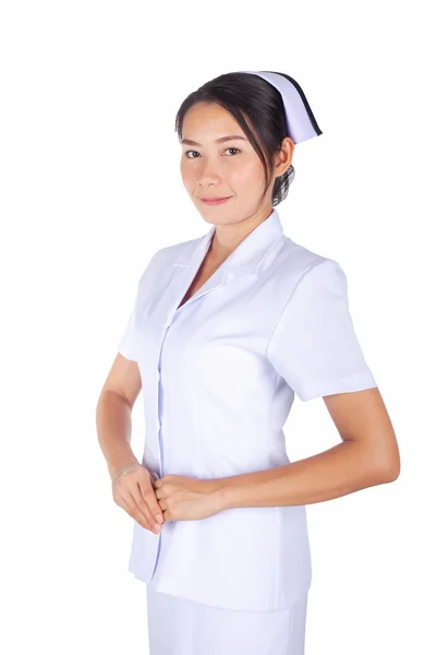 화이트 유니폼에서 간호사 미소 — 스톡 사진