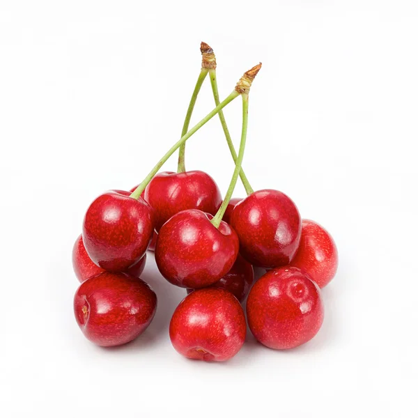 Красные вишни на белом фоне — стоковое фото