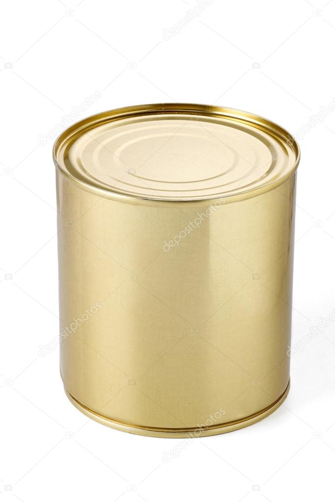 Close-up metal tin can on white background