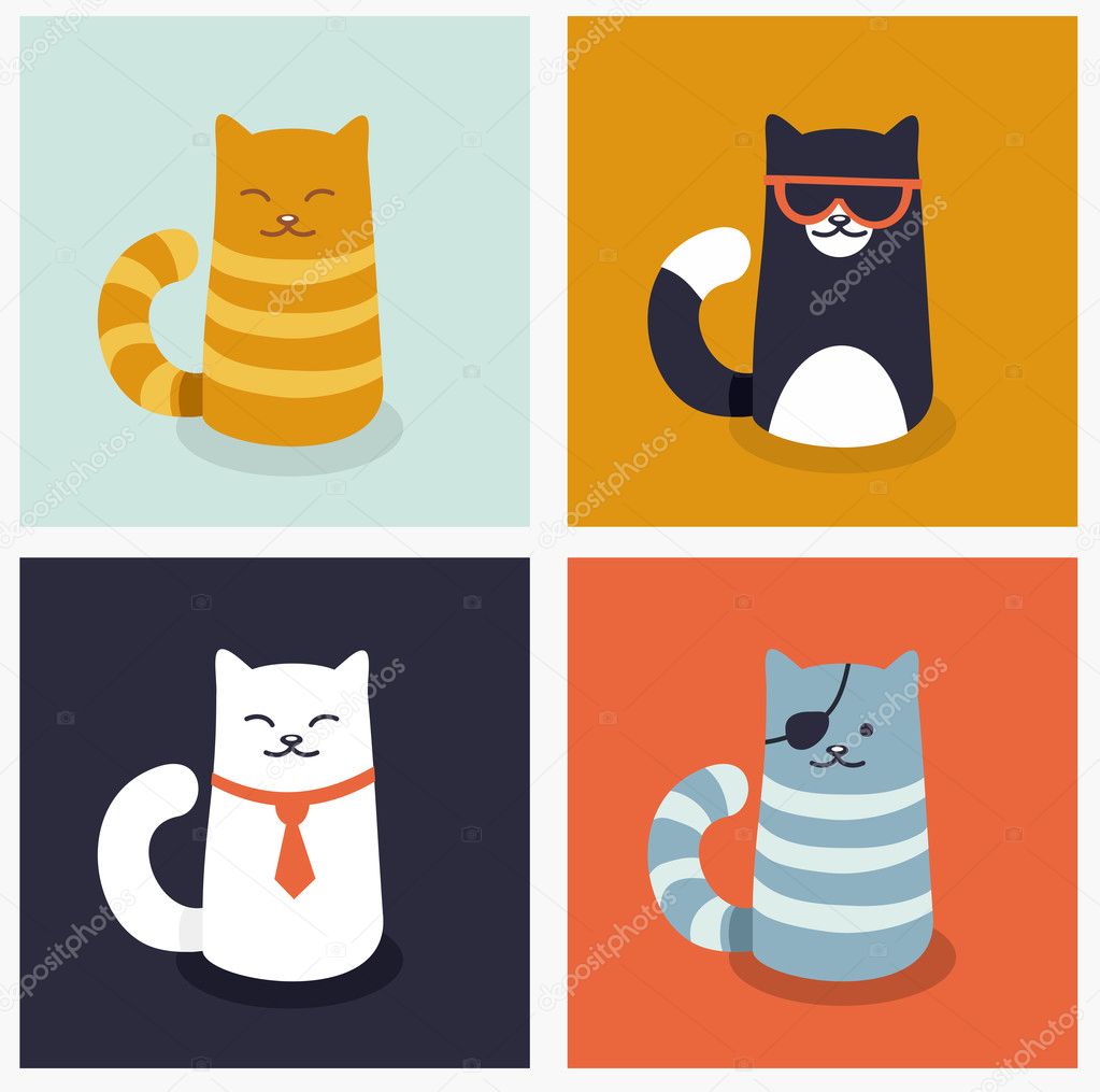 cute cats icon set, Stock vector