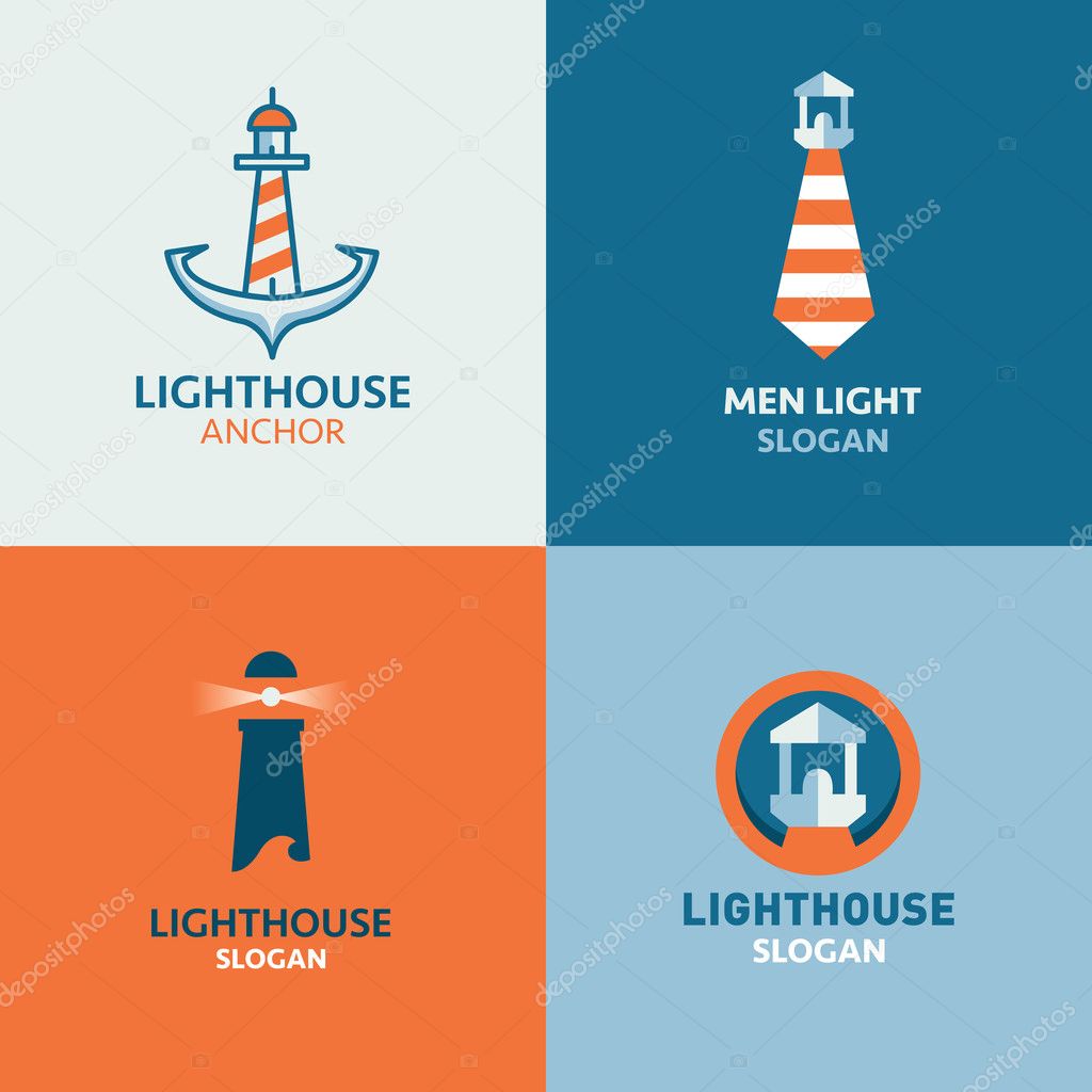 Vector illustration. Lighthouse vector logo template set.