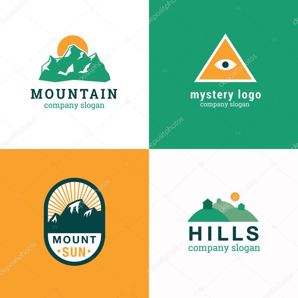 Vector illustration. Mountain and hills idea vector logo template set