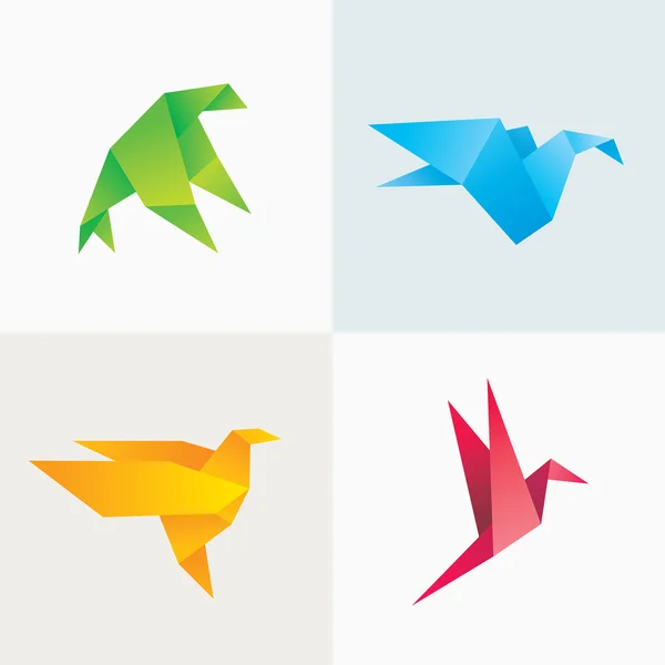 Origami pájaros iconos — Vector de stock