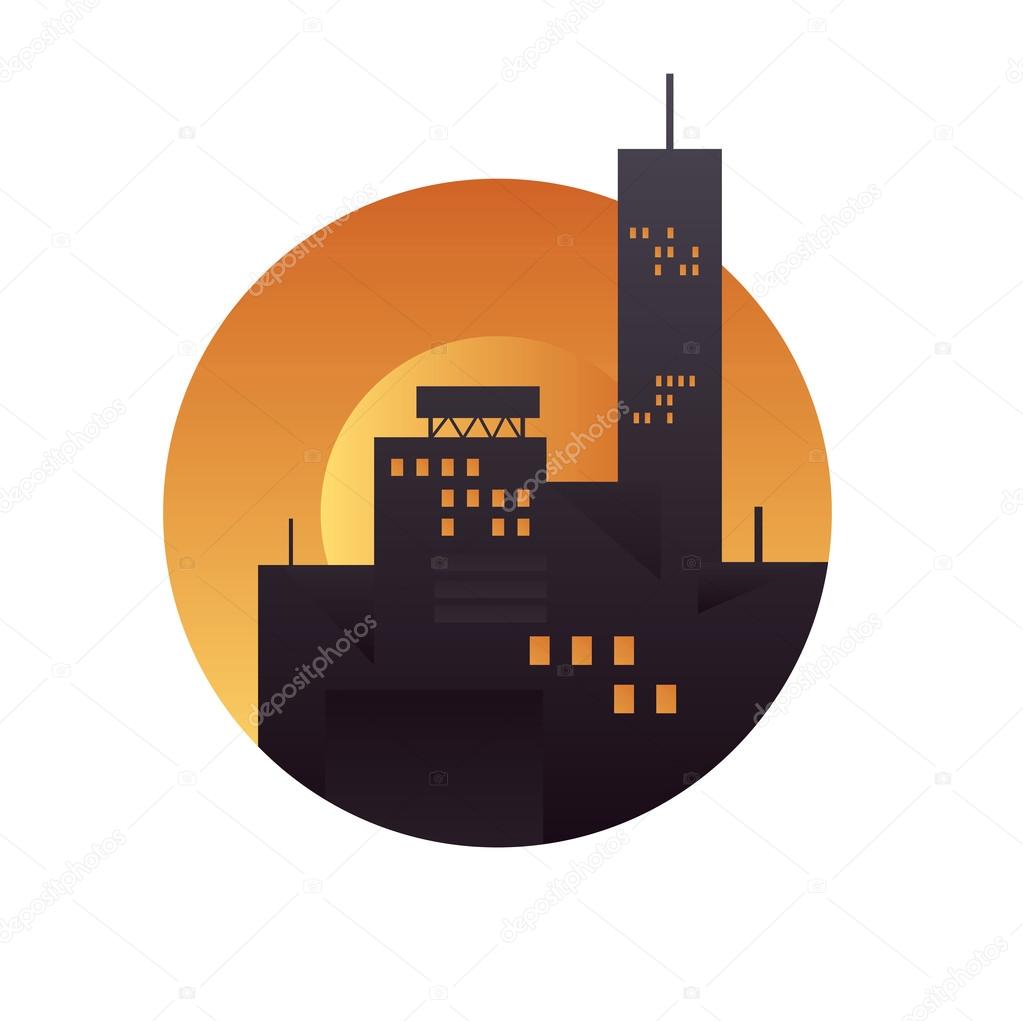 illustration of night city sunset