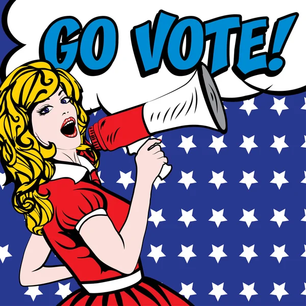 Mujer con Megáfono - GO VOTE ! — Vector de stock