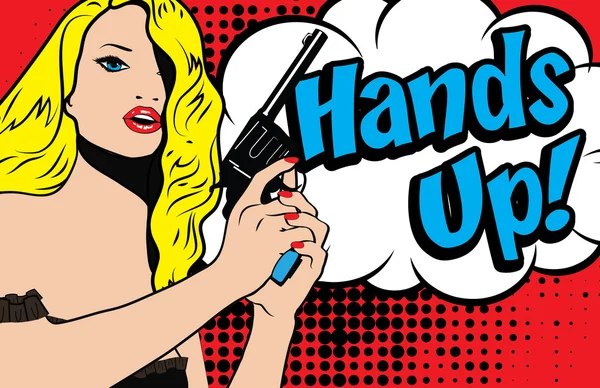 Жінка з пістолетом - HANDS UP ! — стоковий вектор