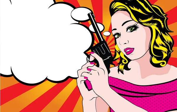 Pop Art Mulher com pistola —  Vetores de Stock