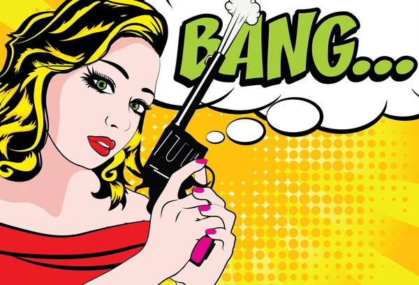 Pop Art Mujer con pistola - BANG — Archivo Imágenes Vectoriales